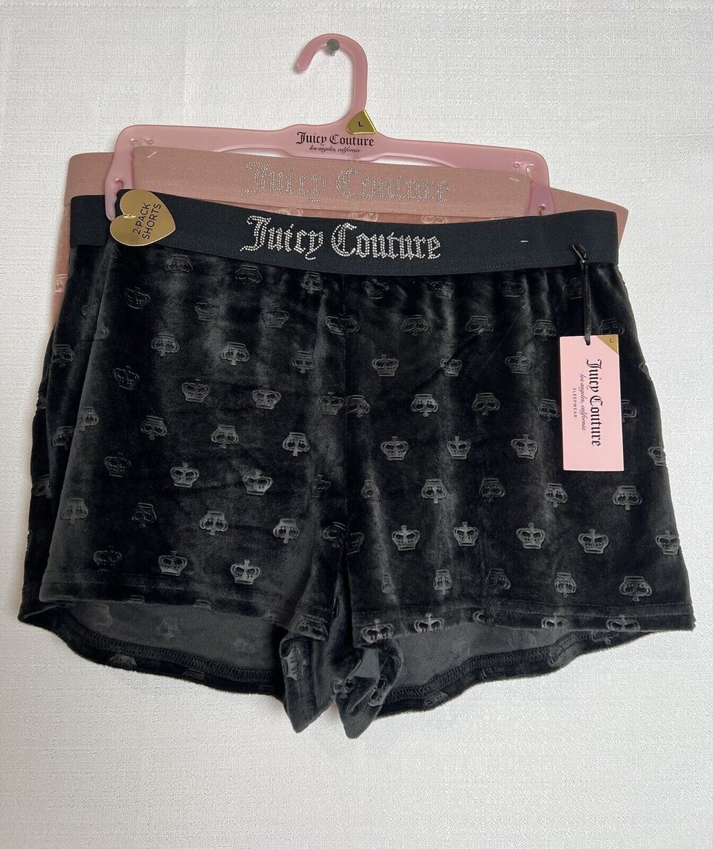 NWT 2 pair Juicy Couture Womens Sleepwear Shorts Size L  Mauve & Black